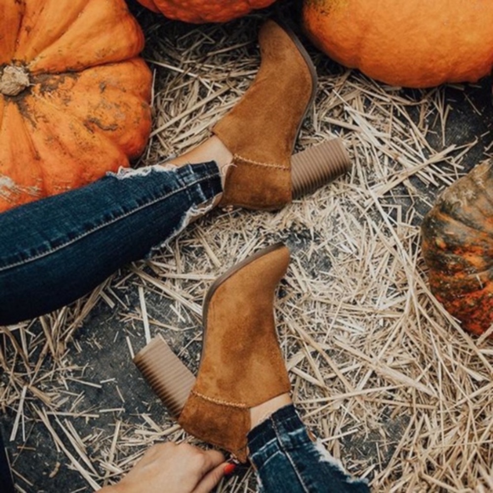 Camel Vegan suede Autumn Almond Toe bootie - Picture 2 of 3